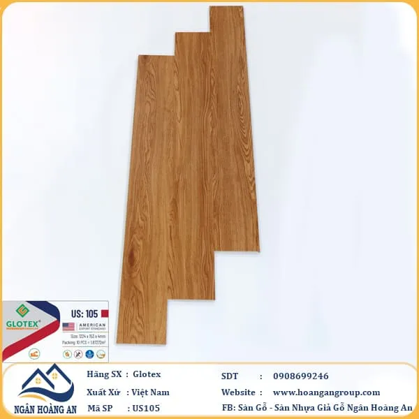 Sàn Nhựa Giả Gỗ Hèm Khóa Glotex Có Đế Cao Su US105